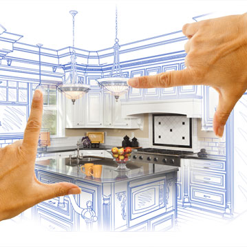 Female Hands Framing Custom Kitchen Design Drawing and Photo Combination
